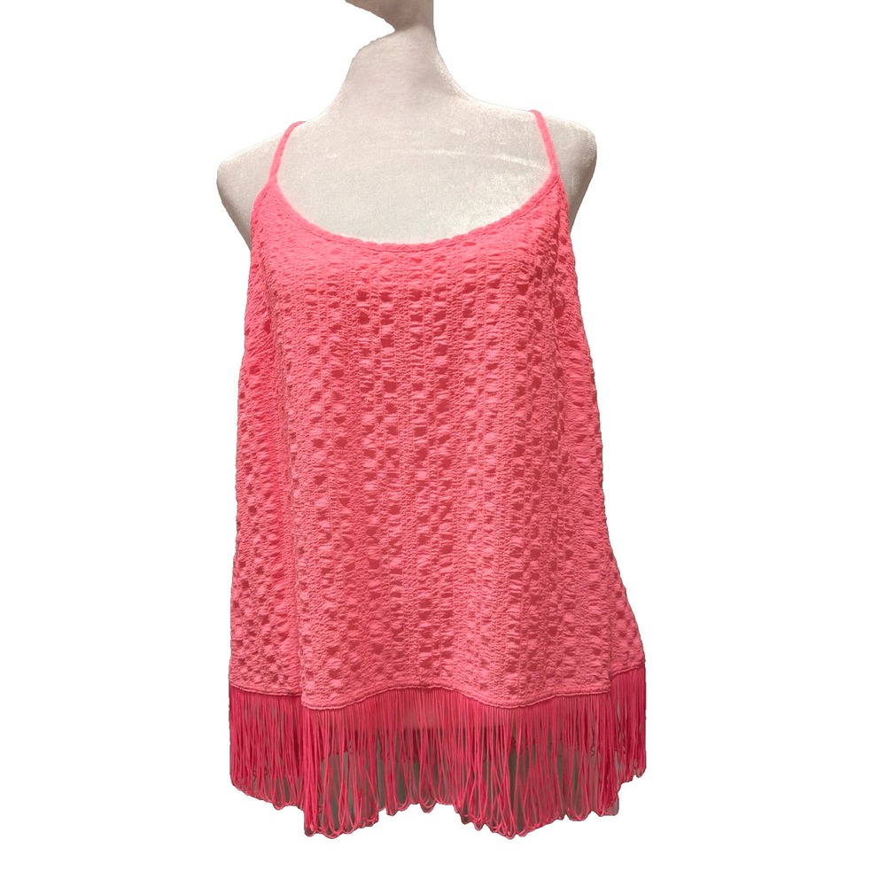 NWT Lilly Pulitzer Womens Sz: L Naeem Top Tiki Pink Spaghetti Strap Fringe Hem